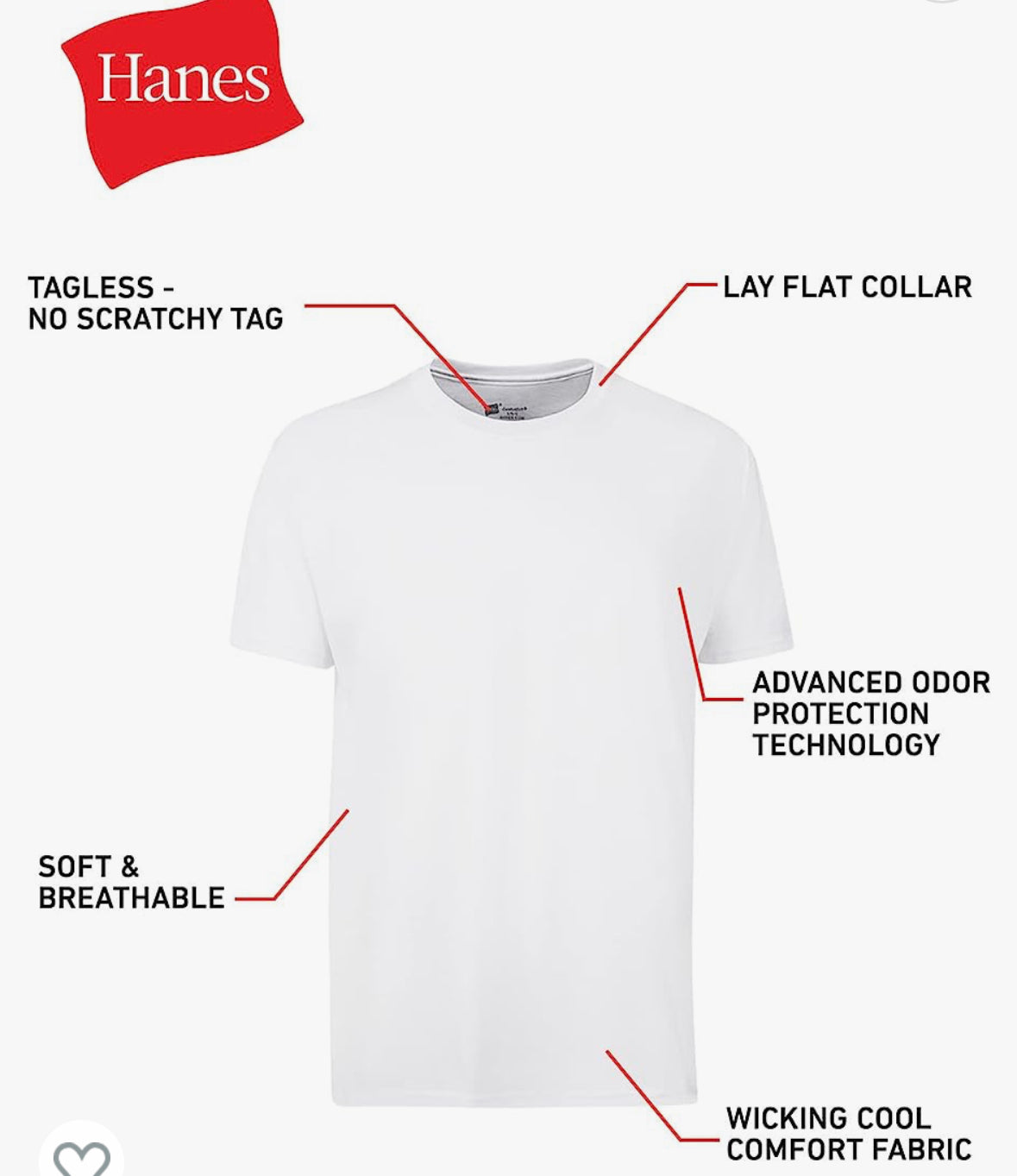 Hanes 3-Pack Men T-Shirt Tee Comfort Fit White Crew Neck Undershirt Short Sleeve