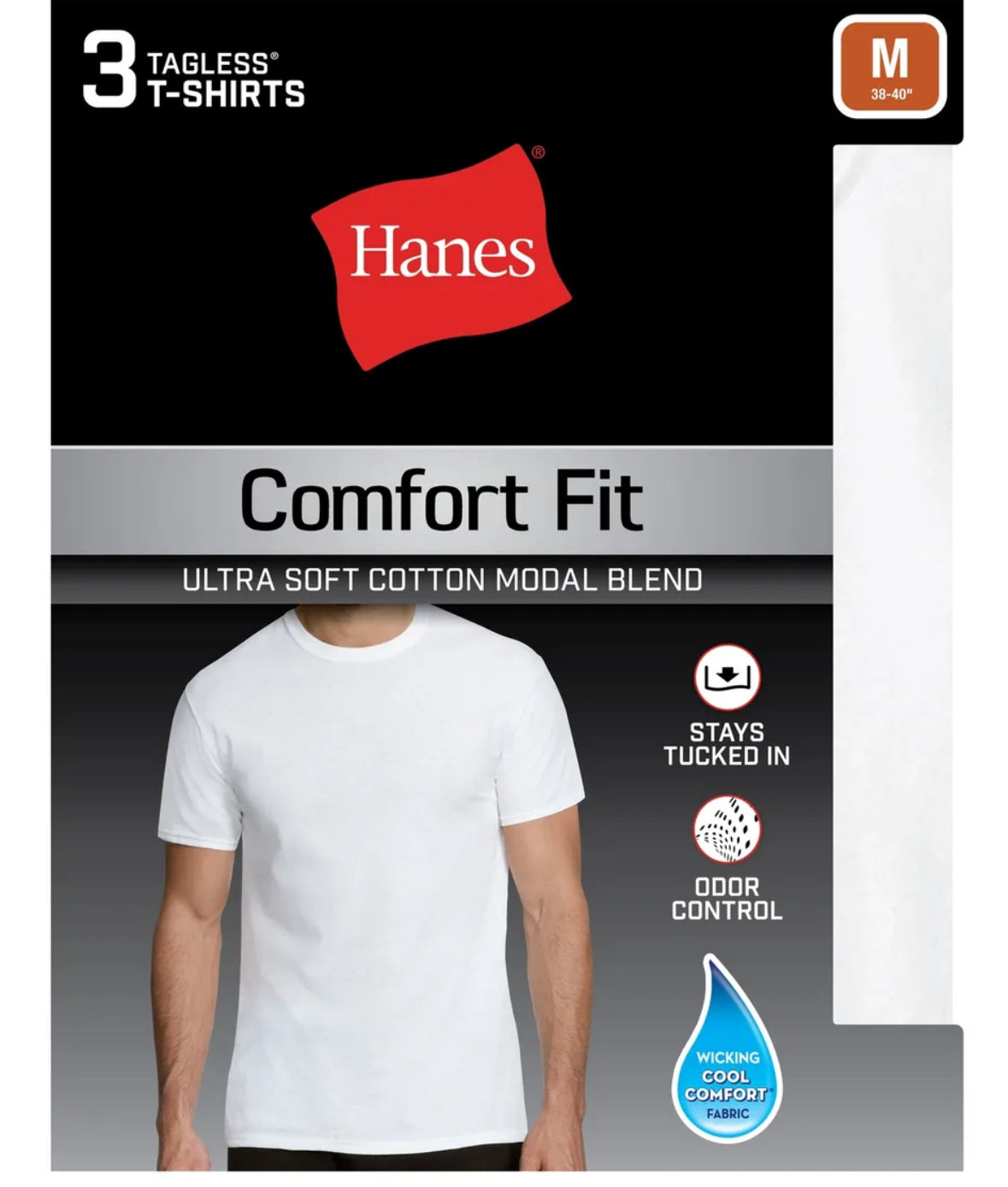 Hanes 3-Pack Men T-Shirt Tee Comfort Fit White Crew Neck