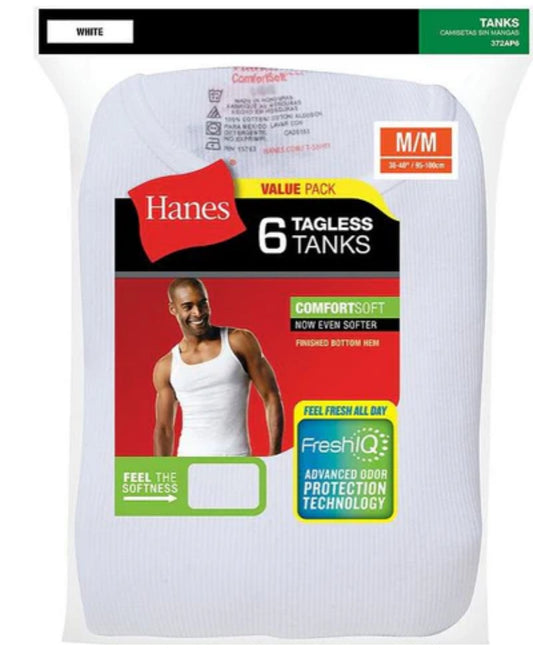 Hanes Mens FreshIQ™ ComfortSoft® White Tank Undershirt 6-Pack