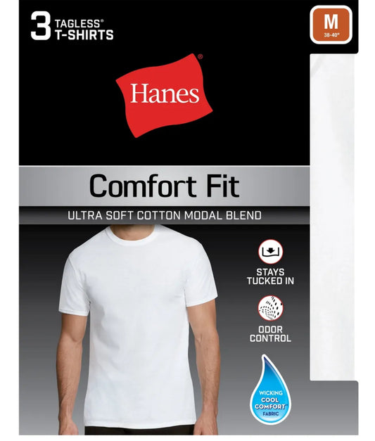 Hanes 3-Pack Men T-Shirt Tee Comfort Fit White Crew Neck Undershirt Short Sleeve