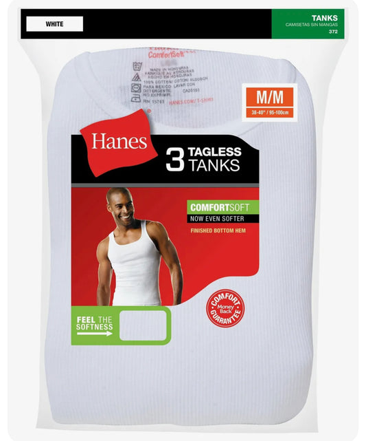 Hanes 3-Pack Tagless Tanks White ComfortSoft Cotton Tank Tops